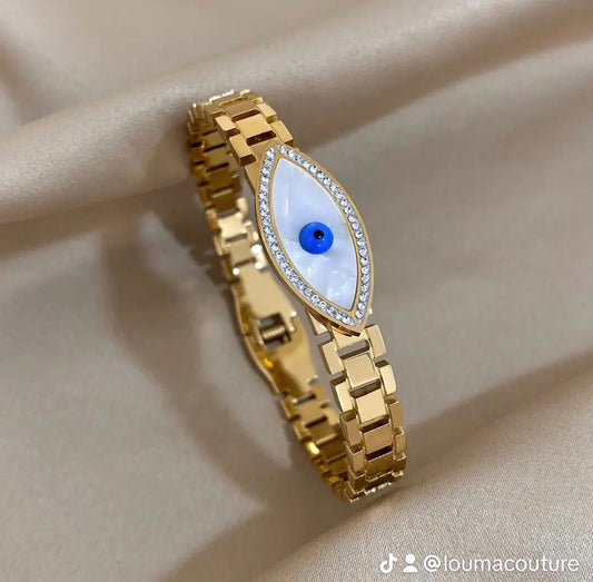 Mother of pearl evil eye bangle